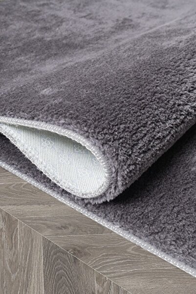 Valery Home Anthracite Plush Round Comfort Overlocked Runner Rug