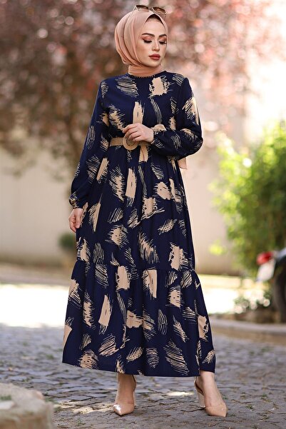 InStyle Šaty hidžábu so vzorom štetca - námornícka modrá