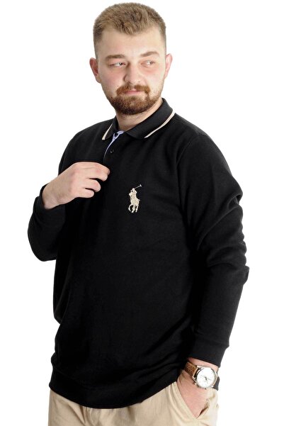 ModeXL Мъжки поло суитшърт - Голям размер, Selanik Horse, Черен 23442