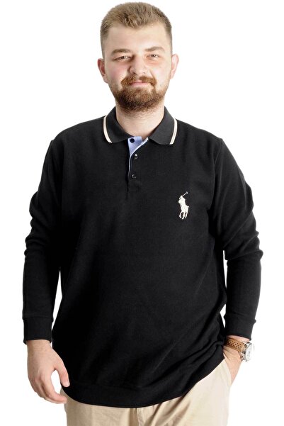 ModeXL Мъжки поло суитшърт - Голям размер, Selanik Horse, Черен 23442
