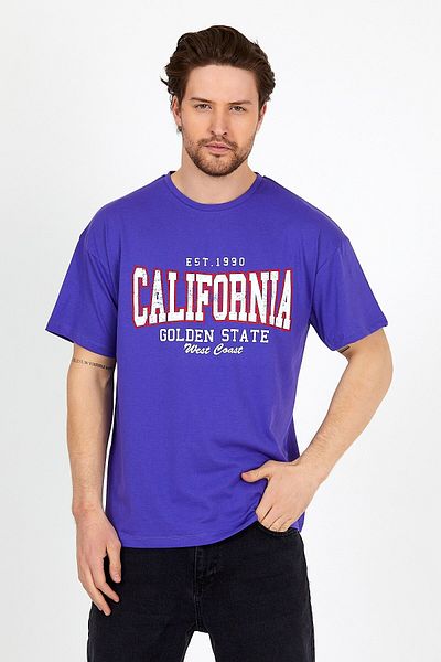COMBİNE MİCHAİL Tricou oversize unisex cu imprimeu violet cu decolteu rotund