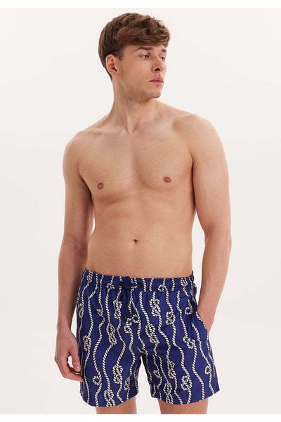 WESTMARK LONDON Pantaloni scurți de baie pentru bărbați, cu model de frânghie, albastru bleumarin