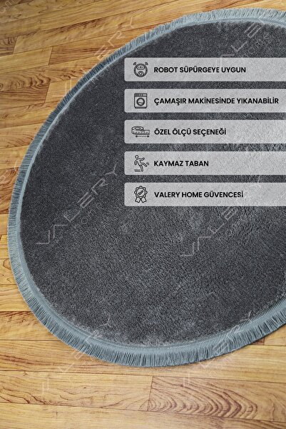 Valery Home Vl Yuvarlak Comfort Düz Saçaklı Peluş Halı Antrasit