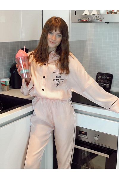 Serbella Set de pijamale pudra pentru femei Good Morning