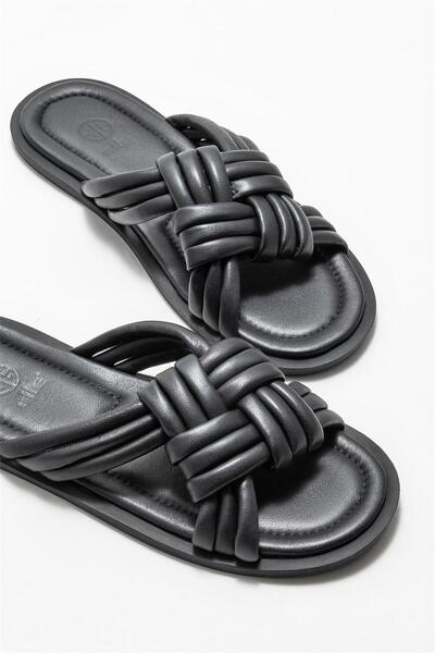 Elle Shoes Papuci plati dama din piele neagra