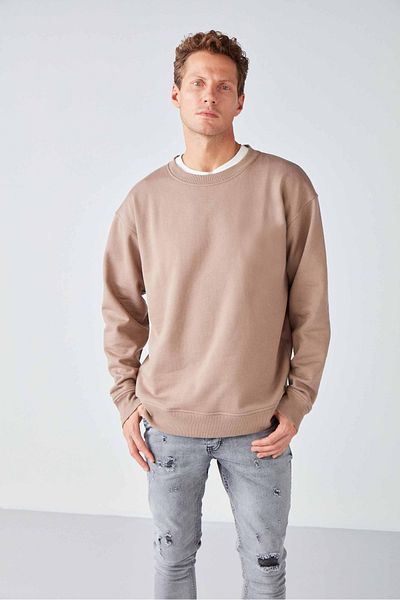 GRIMELANGE Stephan Men's Soft Fabric Oversize Fit Round Collar Mink Sweatshirt
