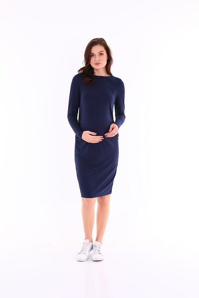 MEGHAN L.A Φόρεμα από ελαστικό μαλακό ύφασμα Navy Blue Maternity Corded
