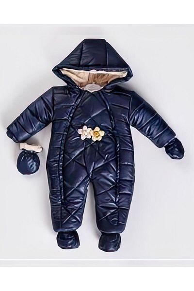 MİNİKO KİDS BABY GIRL FLOWERED FUR INSIDE DOUBLE ZIPPER WITH BOOTIES GLOVES ASTRONAUT COAT JUMPSUIT