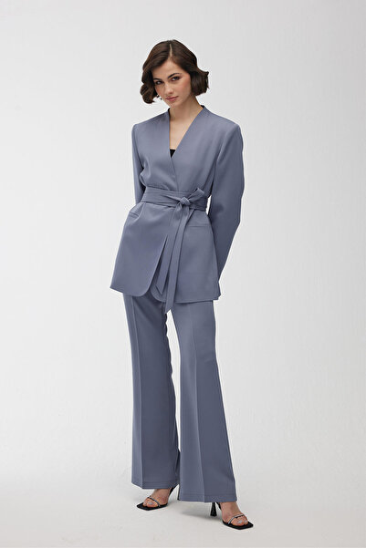 Manuka SATEN İSPANYOL PAÇA PANTOLON MAVİ