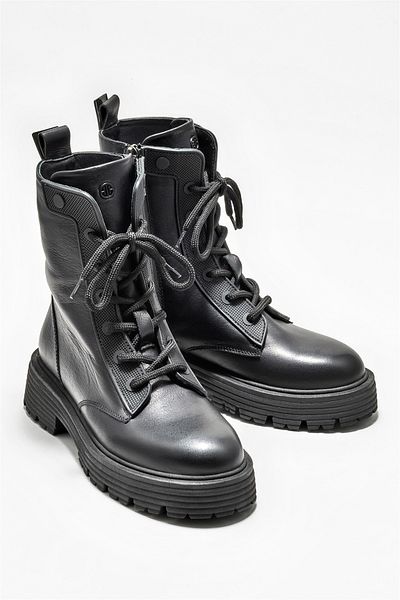 Elle Shoes Μαύρα Δερμάτινα Γυναικεία Casual Μποτάκια