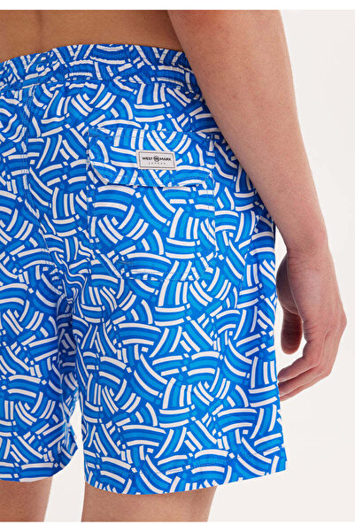 WESTMARK LONDON Mavi Geometrik Desenli Regular Fit Erkek Deniz Şortu Wmgeometrıc