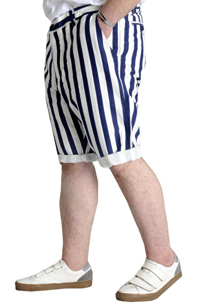 ModeXL Mode Xl Plus Size Men's Gabardine Capri Striped 22412 Navy Blue-white