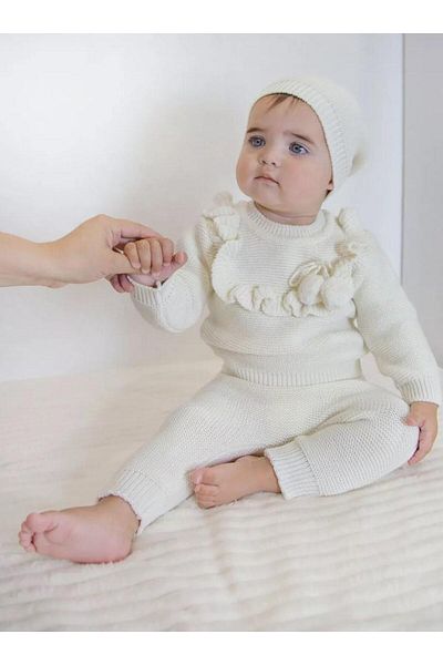 Minora Knitwear Baby Girl 3 Piece Set with Frilly Collar Bone