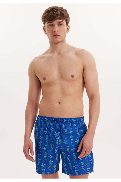 WESTMARK LONDON Blue Seahorse Printed Regular Fit Men's Swim Shorts Wmpattern