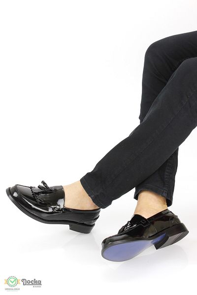 DOCKA Men's Casual Leather Neolite Sole Black Patent Leather Corcik Shoes