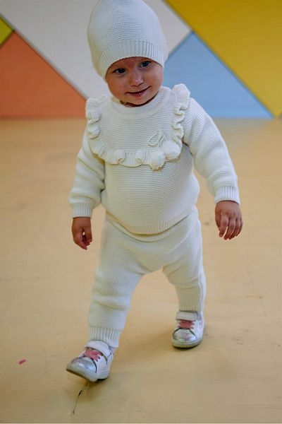 Minora Knitwear Baby Girl 3 Piece Set with Frilly Collar Bone
