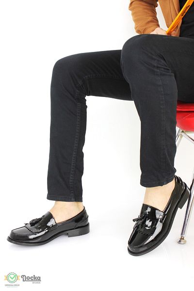 DOCKA Men's Casual Leather Neolite Sole Black Patent Leather Corcik Shoes