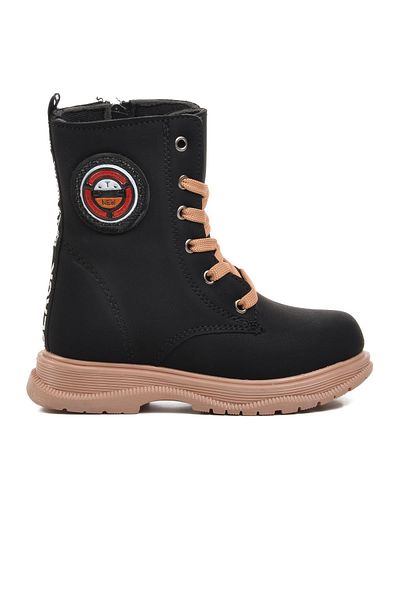 WALKWAY Black Salmon Girl's Boots with Fur Inside