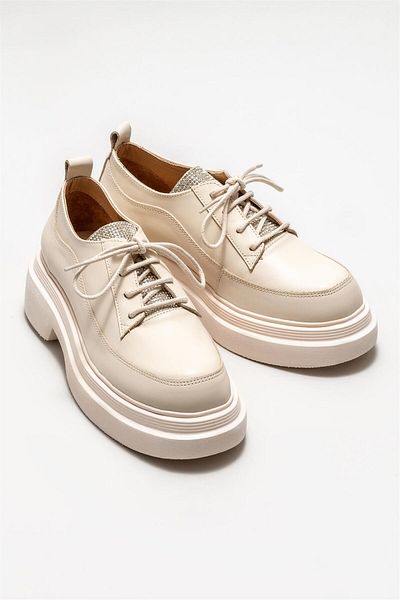 Elle Shoes Beige Leather Women's Casual Shoes