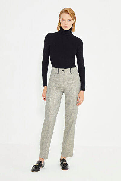 Just Like You Kazayağı Desenli Deri Biyeli Havuç Kadın Pantolon