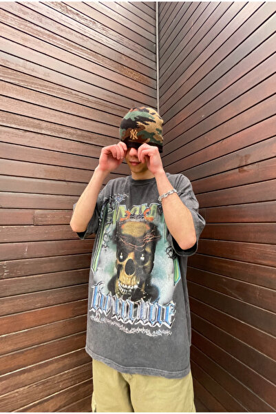 serline Homme Skull Acid Wash Oversize T-shirt