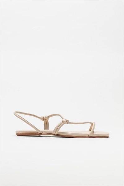 Elle Shoes Beige Leather Women's Flip Flops Sandals