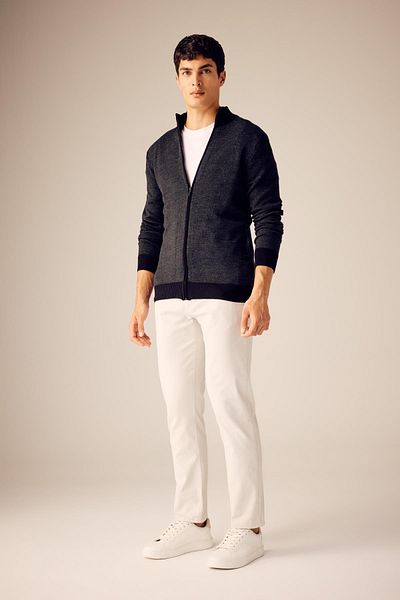 DeFacto Standard Fit Regular Cut Stand Collar Zippered Knitwear Cardigan R1686Az23Wn
