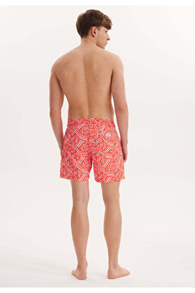 WESTMARK LONDON Kırmızı Geometrik Desenli Regular Fit Erkek Deniz Şortu Wmgeometrıc
