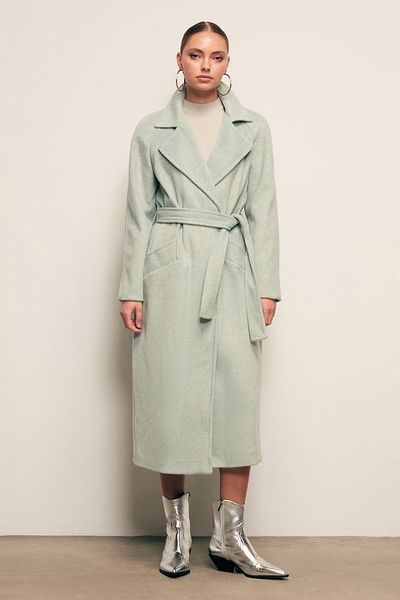 Sateen Belted Long Coat - Mint