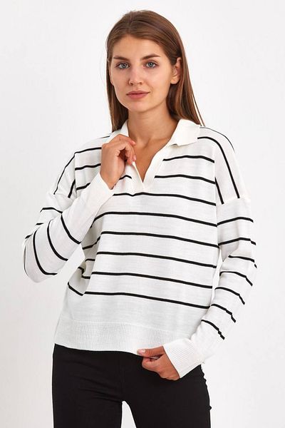 BEŞİR GİYİM Women's Black Striped Polo Neck Knitwear Sweater