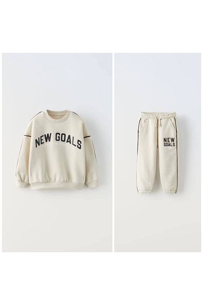 Teeny Weeny Kids New Season Slogan Printed Unisex Top and Bottom Set
