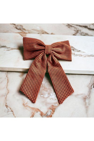 alsaccessories Mustard Color Checkered Patterned Bow Clip Hair Clip