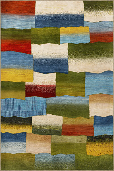 Rugs Modern Halı Green Blue Themed Multicolor Mixed Geometric Rectangular Sha...
