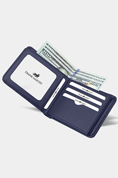 Frank Martin Orijinal Kutulu Kağıt Para Bölmeli Spor Şık Deri Erkek Lacivert Kot Cüzdan 70-025