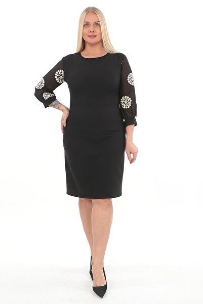 etselements X MODAPO Sleeve Chiffon Embroidery Embroidered Floral Slit Plus S...