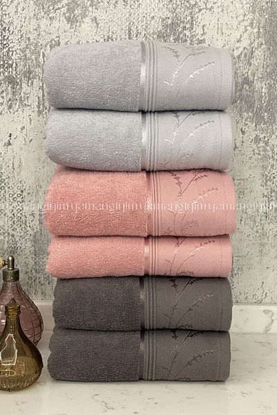Özdilek Ditsy Hand-Face Towel 6 Pieces-Anthracite-Pink-Grey