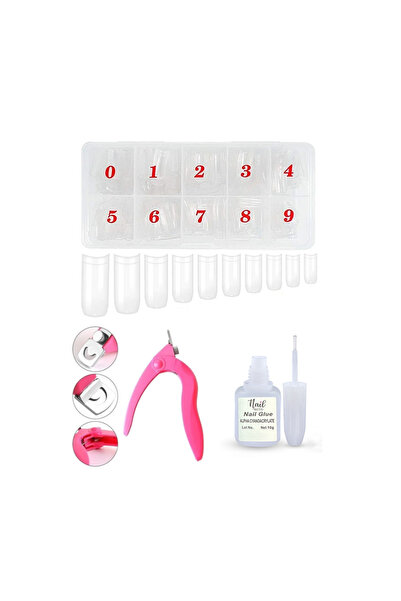 Nail Master 500lü Şeffaf Yarım Ay Set Tips Tırnak + Tips Makası + Tips Yapışt...