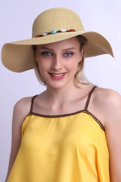 Deafox Bead Detailed Straw Women's Beach Hat