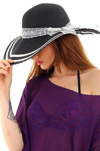 Deafox Straw Women's Hat with Stripe Detail