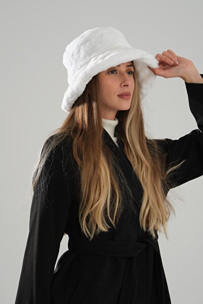 Deafox White Plush Lined 58 Cm Bucket Hat