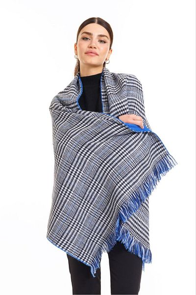Multi Brand Şal de umăr din lână în carouri de culoare albastră pe două feţe 70x190cm Şal de iarnă pentru femei