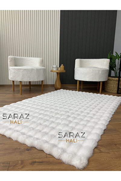 SARAZ HALI Bubble Tavşan Post Yumuşacık Tavşan Tüyü Kaymaz Yıkanabilir Beyaz