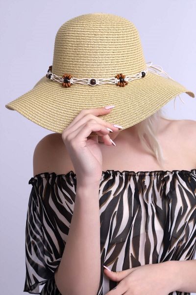 Deafox Beige Rope Detail Beach Hat