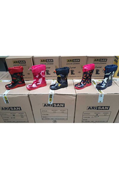 ARISAN Çocuk Içi Yünlü Miflonlu PembKamuflaj Su Geçirmez Yağmur Çizmesi