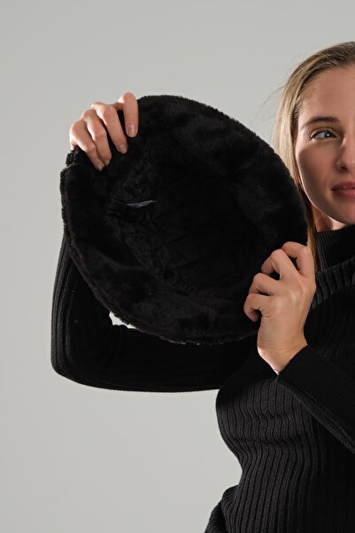 Deafox Black Plush Lined 58 Cm Bucket Hat