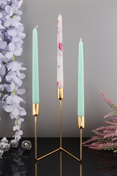 TR Turan Collection 3'lü Şamdan Gold Kaplama Üçgen Model Metal Mumluk