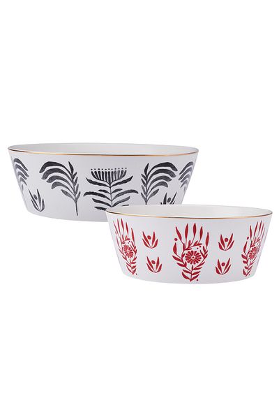 Emsan Artisan New Bone 2-Piece Bowl Set Claret Red Black