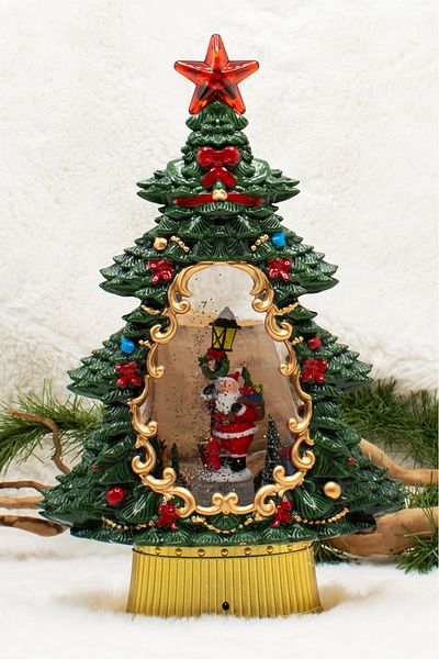 Waldern Luxury Decorative Pine Tree Snow Globe Santa Claus Christmas Ornament 37cm