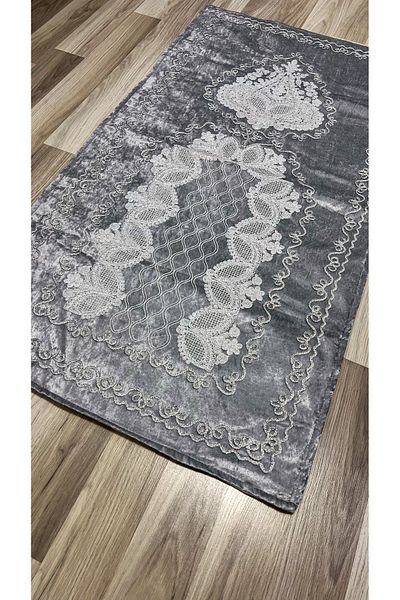 AYHANHOME French Velvet Dowry Bridal Set - Guipure Embroidered Prayer Mat