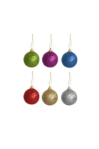 Kazanabil Set of 6 Mixed Color Glitter Balls New Year Tree Ornament 4cm